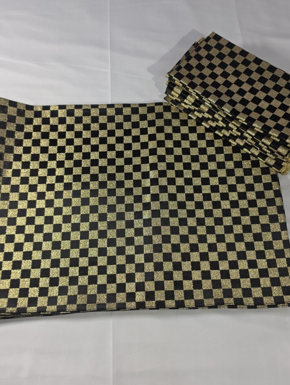 REVERSIBLE SET OF 10 Black CHECKERED PLACEMAT And 9 Napkins 17" X 12.5" NEW